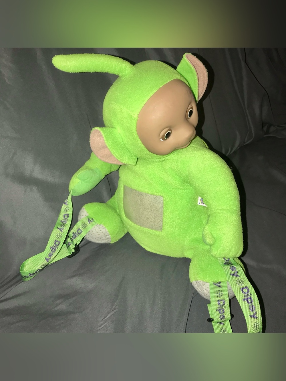 Vintage 1999 Teletubbies dipsy green plush backpack vinyl face
